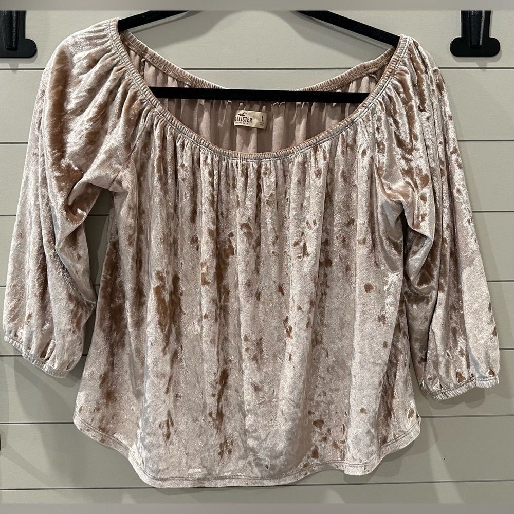 Like New Hollister Soft Velour Tan Cropped Top Size Large